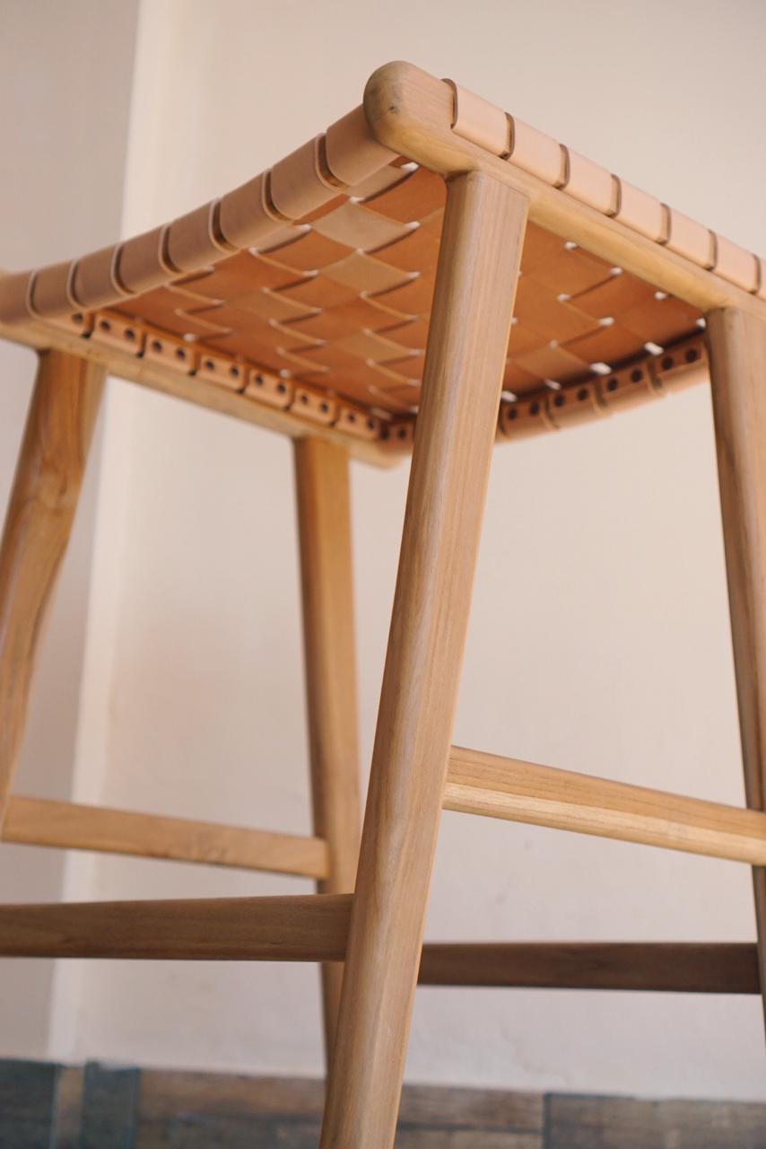 Luna Teak Wood + Leather Stool