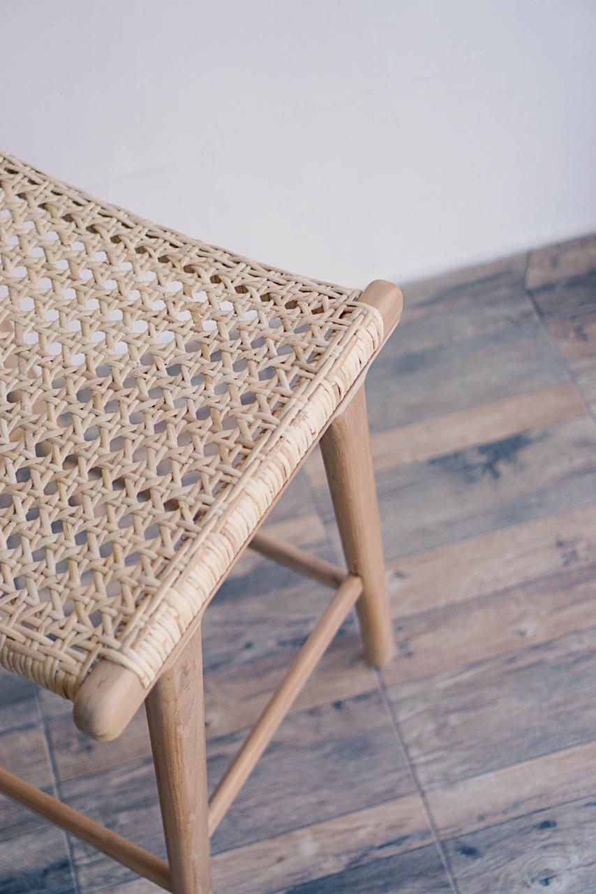 Luna Teak Wood + Rattan Stool