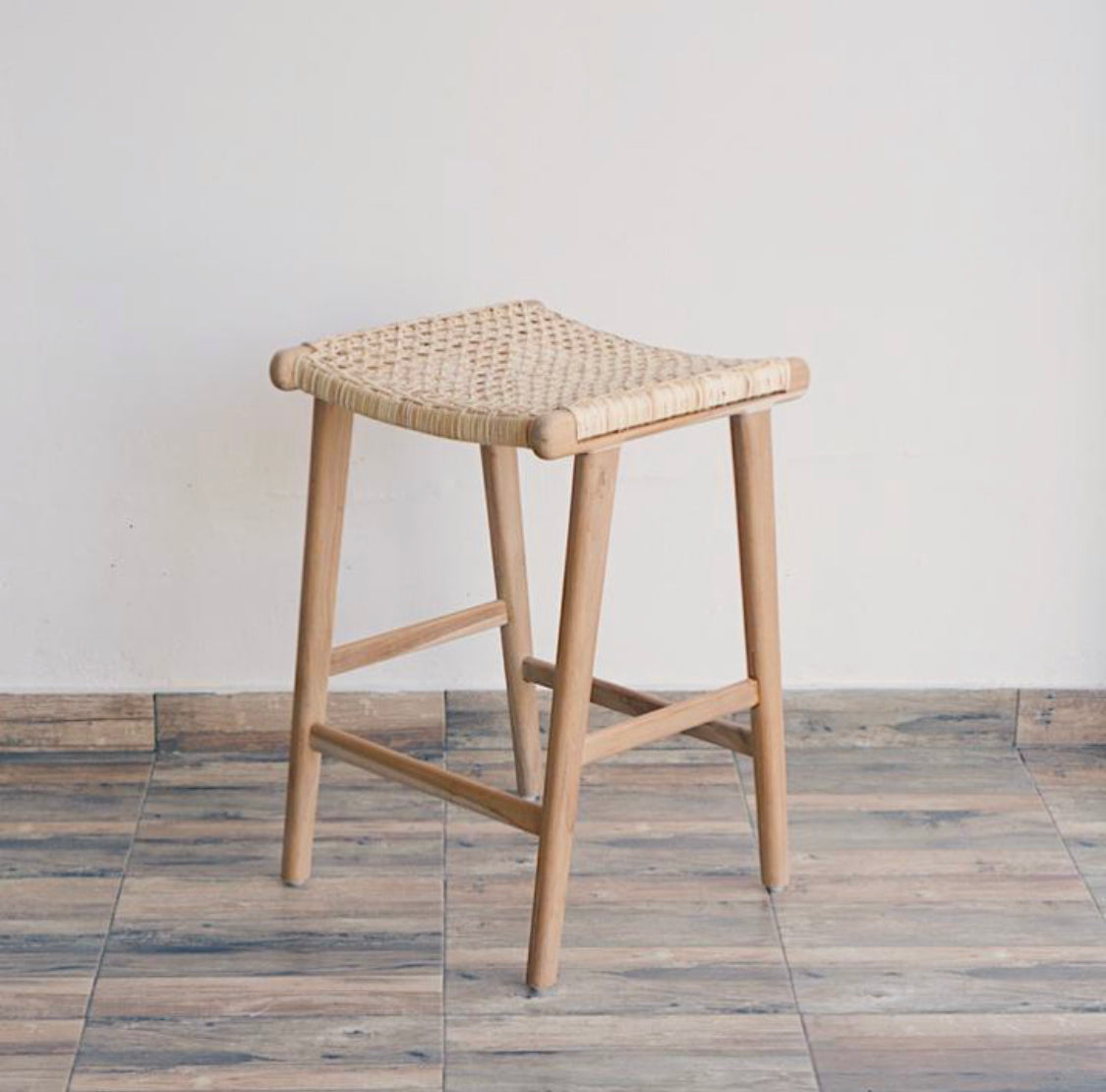 Luna Teak Wood + Rattan Stool