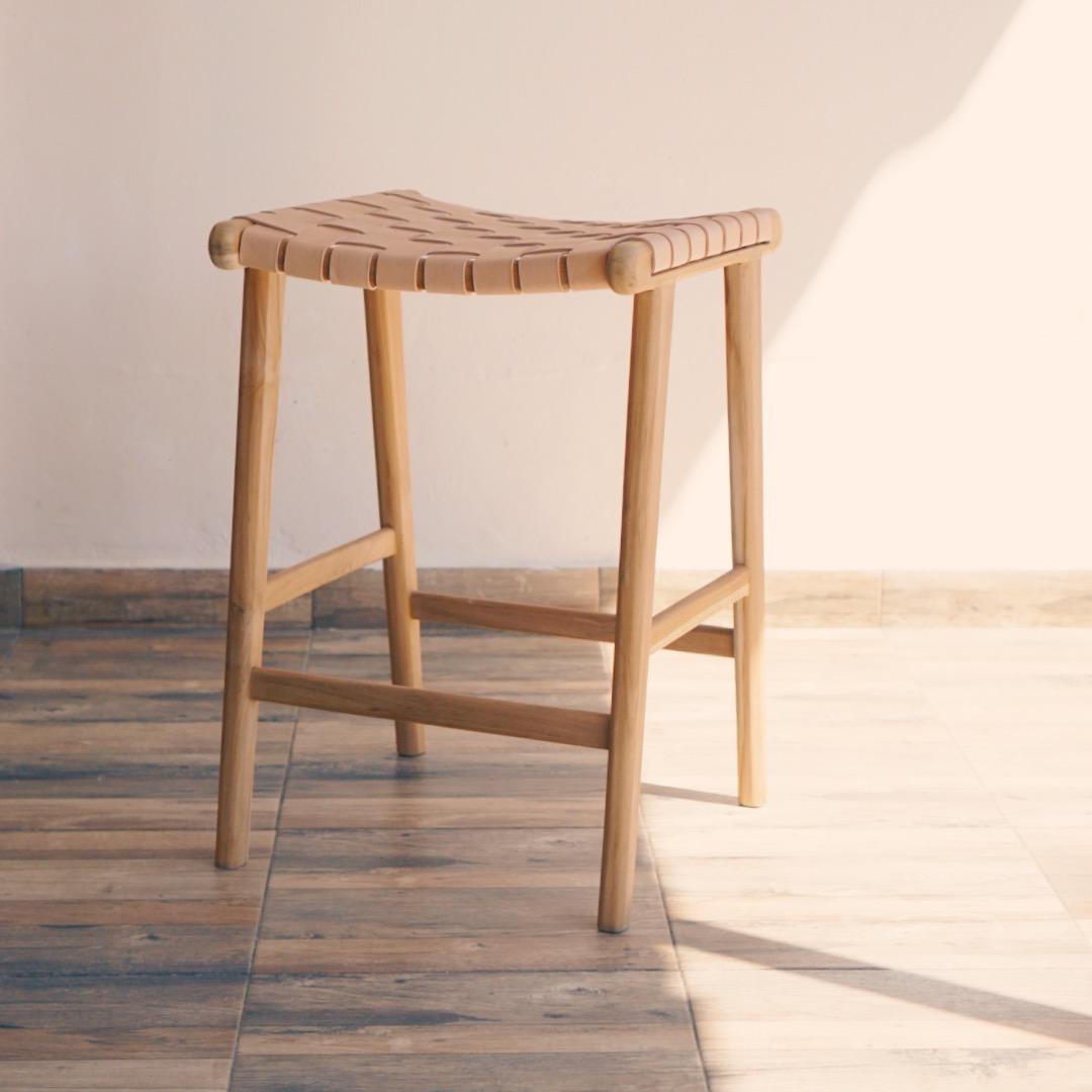 Luna Teak Wood + Leather Stool