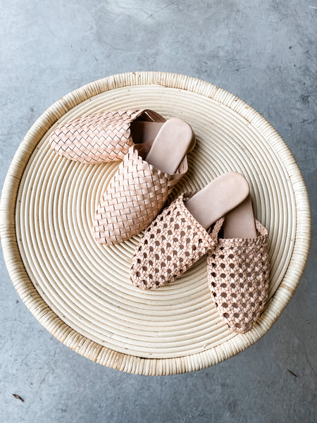 Leather Woven Slides - Nude