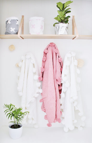 Pom Pom Blanket - Dusty Pink